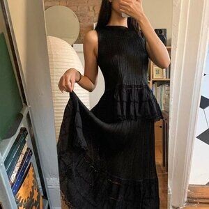 Issey Miyake Cotton Ruffle Trim Set Black